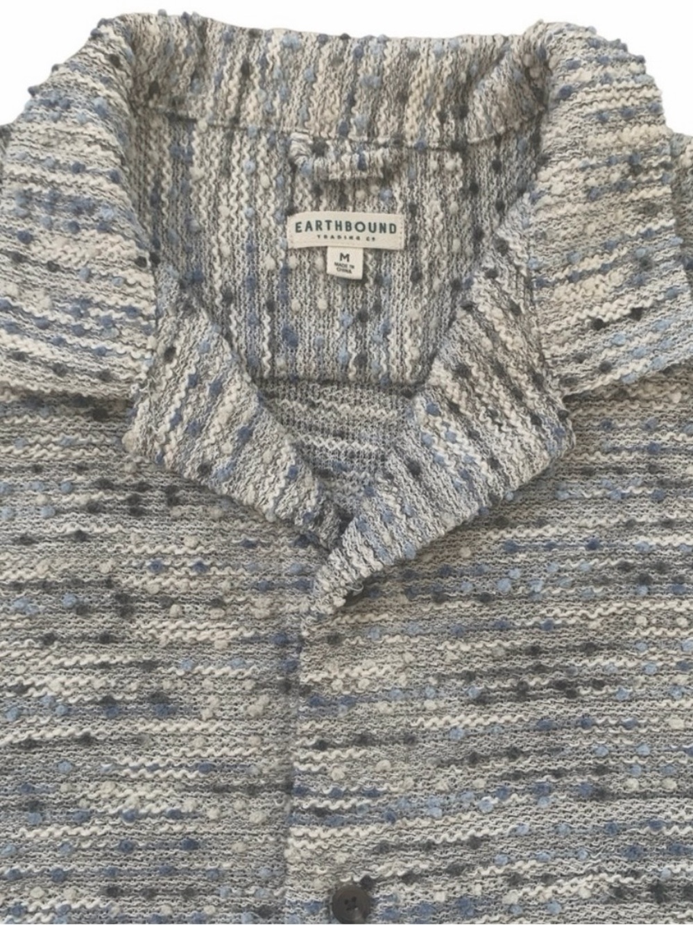 Earthbound Trading Co Textured Camp Shirt Blue Cream Boho Coastal Resort Medium - Picture 3 of 4